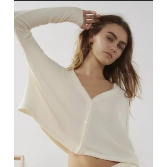 Urban Outfitters Out From Under BouncePlush Chloe Button Up Cardigan Ivory Cream - Picture 1 of 12